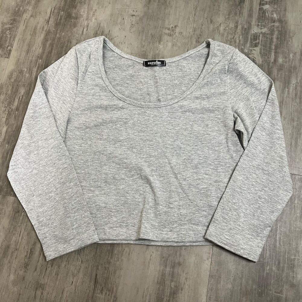 Cropped 3/4 Sleeve TShirt Gray Size Small
